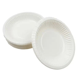 Valkoiset biohajoavat syvät ruokalautaset fluted reuna designilla 19 cm 25 kappaleen pakkauksessa