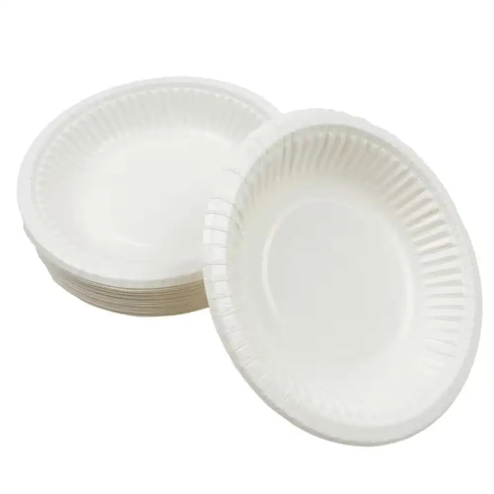 Valkoiset biohajoavat syvät ruokalautaset fluted reuna designilla 19 cm 25 kappaleen pakkauksessa