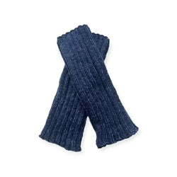 Dark blue ribbed knit fingerless gloves from wildpoint outdoors in säärystimet sini product display