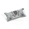 Gray linen saunatyyny with black embroidered floral and spiky plant patterns by jokipiin pellava