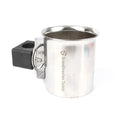 Stainless steel cup holder with black plastic mounting bracket branded Scandinavian Tackle for 75mm mukiteline veneeseen