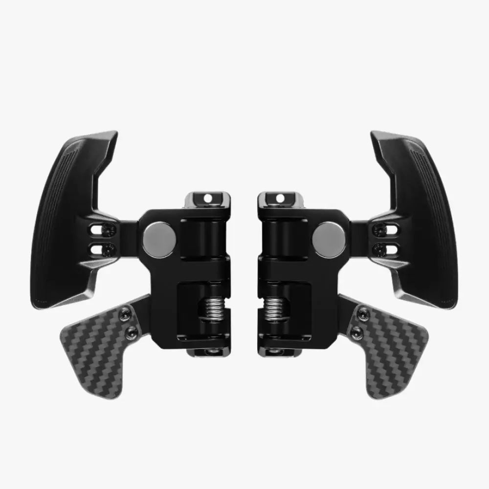 Simagic 2-paddle shifter module with black racing-style steering wheel paddles featuring carbon fiber and metal springs