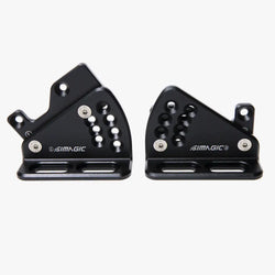Black simagic alpha mounting brackets with matte finish and multiple mounting holes for bicycle use