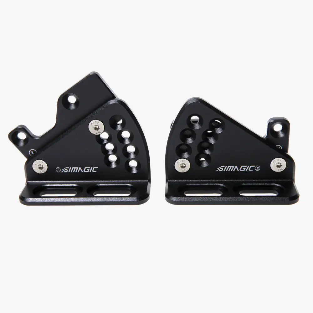 Black simagic alpha mounting brackets with matte finish and multiple mounting holes for bicycle use