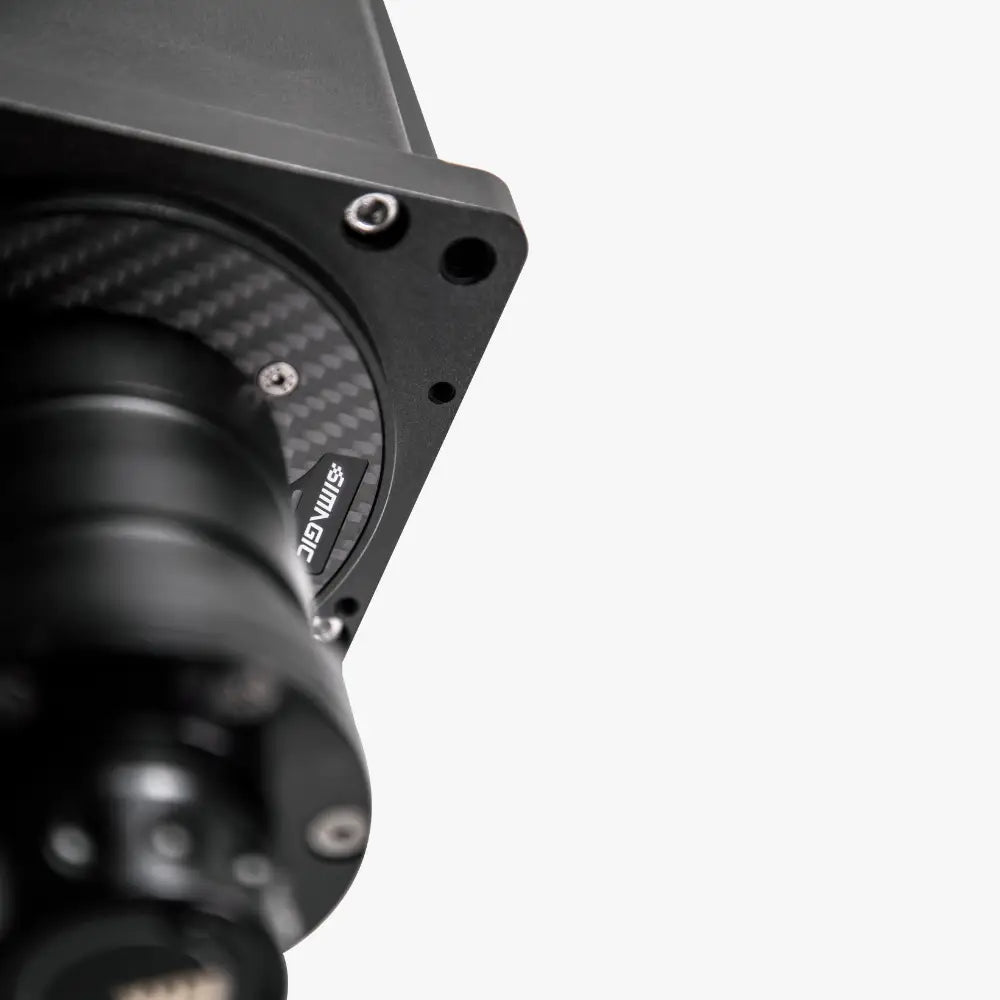 Black carbon fiber and metal simagic alpha u wheelbase 23nm camera rig with sleek industrial design