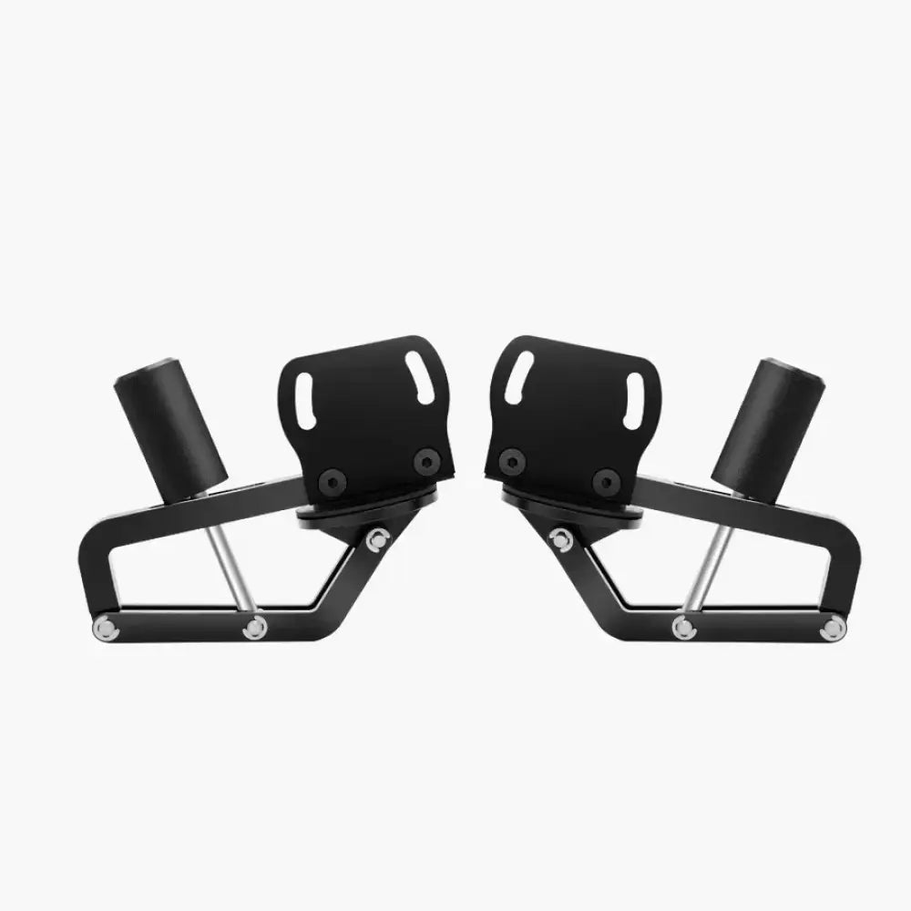 Black metal simagic desk clamp fixture multifunctional with cylindrical rubber grips and sleek angular design foot pegs