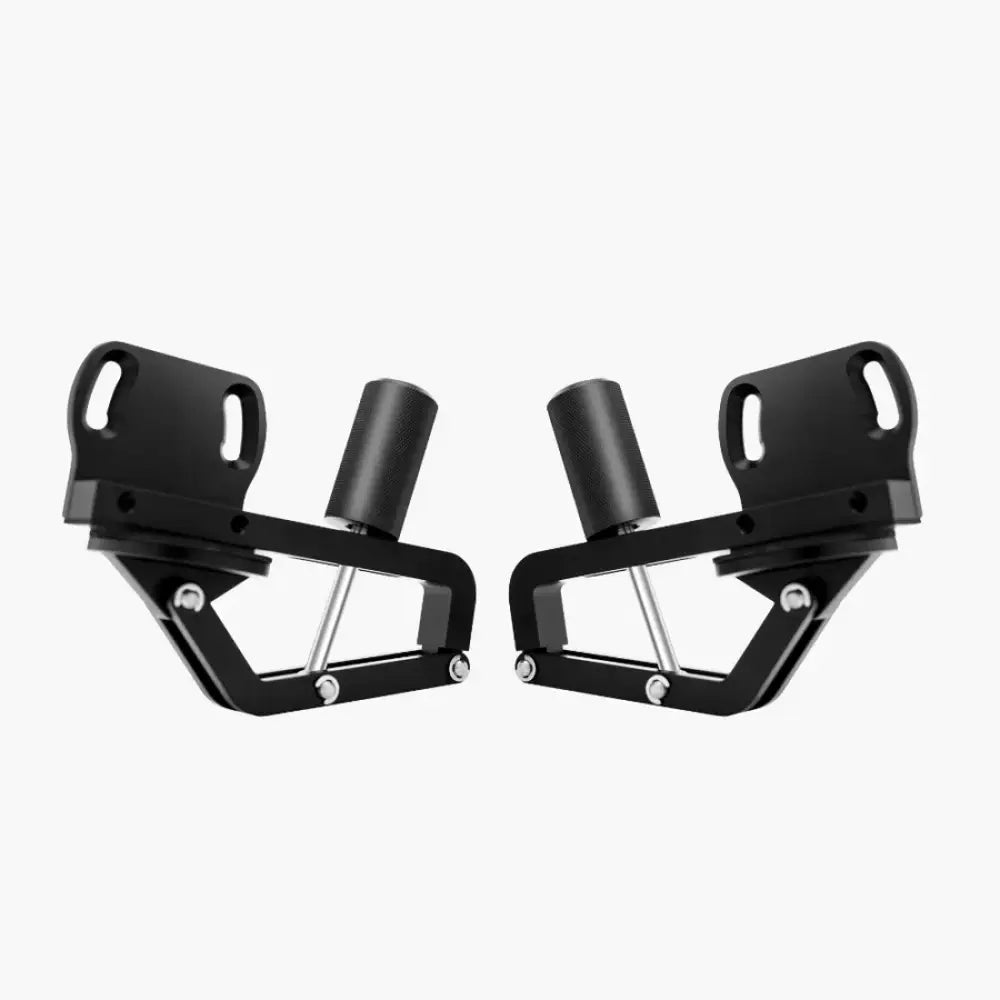 Black metal simagic desk clamp fixture multifunctional foot pegs with textured cylindrical grips and angular design