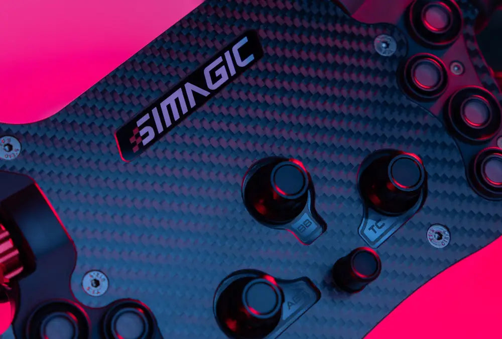 Black carbon fiber simagic fx-c formula racing steering wheel with red backlighting for sim racing use