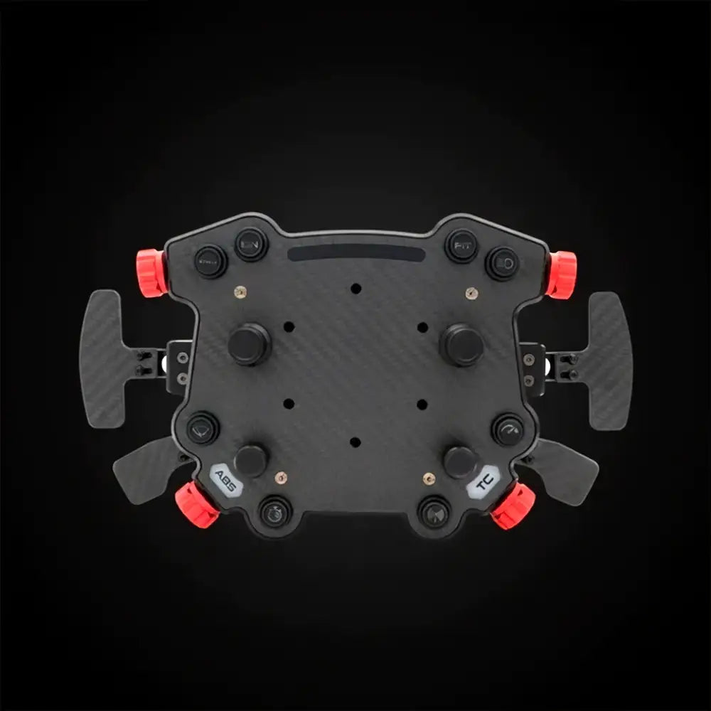 Simagic gt pro rounded steering wheel k leather musta hiilikuituinen lentotikku punaisilla korostuksilla ja ohjausnuppeilla