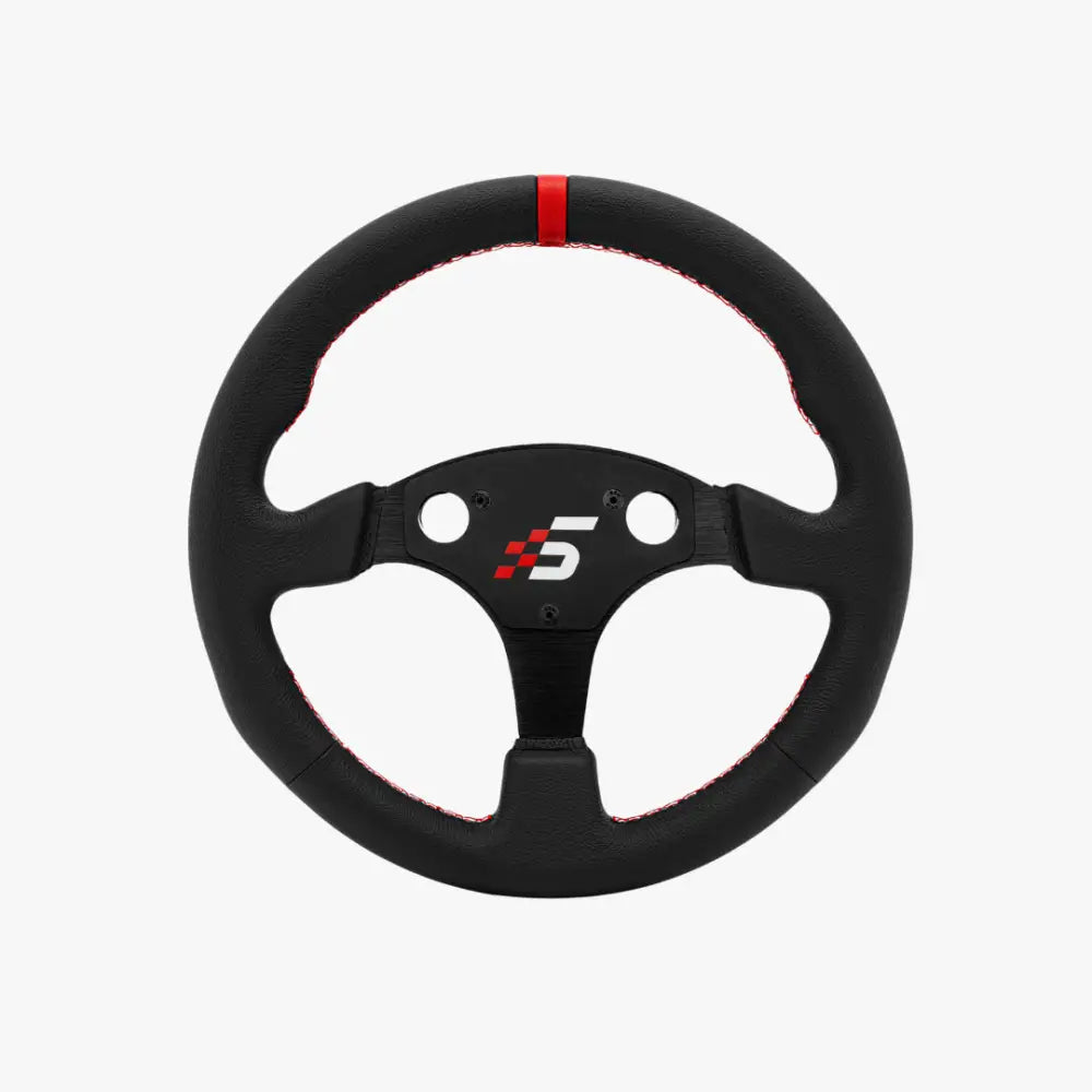 Simagic p-330r(k) pyöreä 330mm nahkainen musta kilpa-auto ohjauspyörä punaisella saumoilla ja keskimerkillä