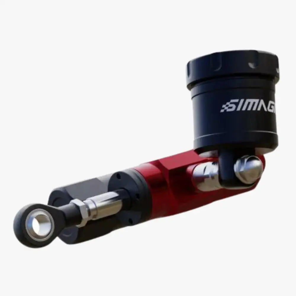 Black and red simagic p1000 hydraulic system inverted brake master cylinder with silver logo on top cap