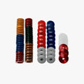 A set of colorful glossy plastic washers in assorted sizes for simagic p1000 optional rubber pads and springs p-orp