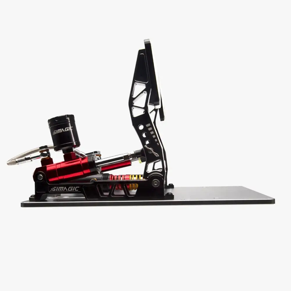 Simagic p2000 hydraulic 200kg 2-pedal set with black and red sleek angular racing pedal assembly