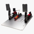 Simagic P2000 hydraulinen 200kg musta ja punainen sim racing -poljinsetti hopeisella metallijalustalla