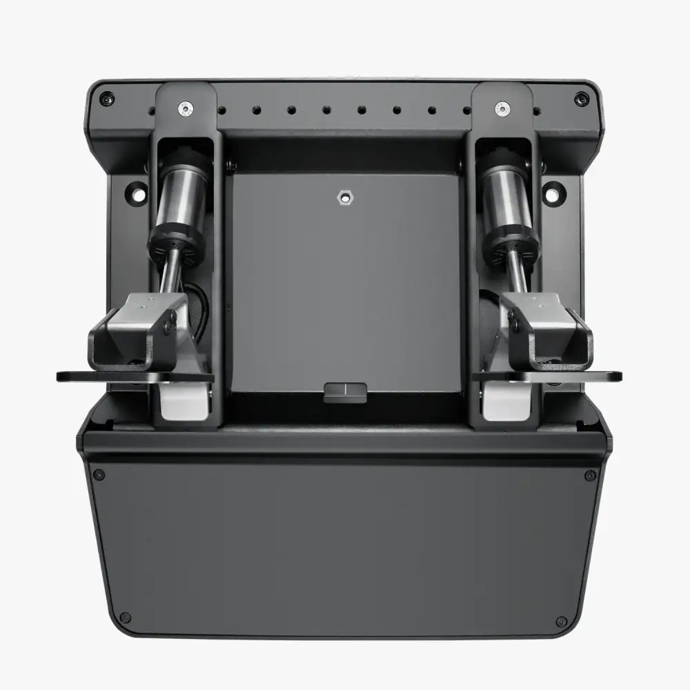 Black metal flight control yoke with dual hydraulic actuators and mounting brackets for simagic p500 2-pedal set
