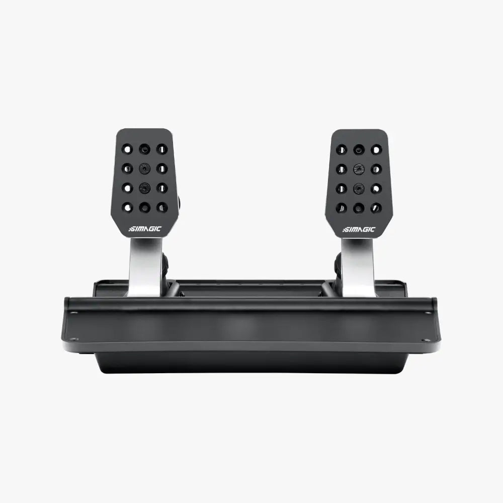 Simagic p500 2-pedalin sarja musta hopeisin metallisin korostuksin ja modernilla suunnittelulla kilpa-ajoon