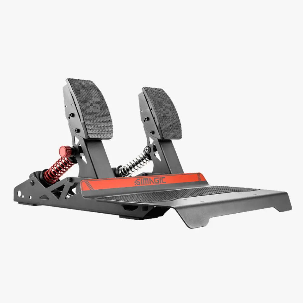 Simagic p700 2-pedal set musta ja punainen racing-poljinsetti teksturoiduilla jalkatuilla ja jousitoimisilla mekanismeilla