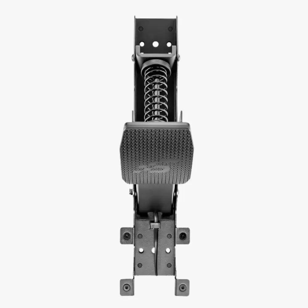 Musta metallinen simagic p700 clutch -kytkinpoljin, jossa kuvioitu jalkalauta ja näkyvä jousimekanismi