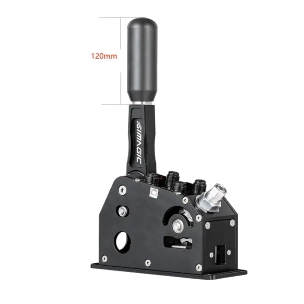 Black simagic q1 sequential shifter with matte-finished handle and machined metal body for racing use