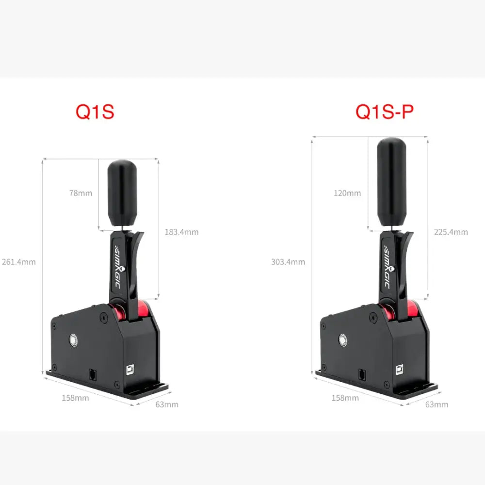 Black and red simagic q1s-p sequential shifter gear lever with sleek ergonomic design for racing simulators