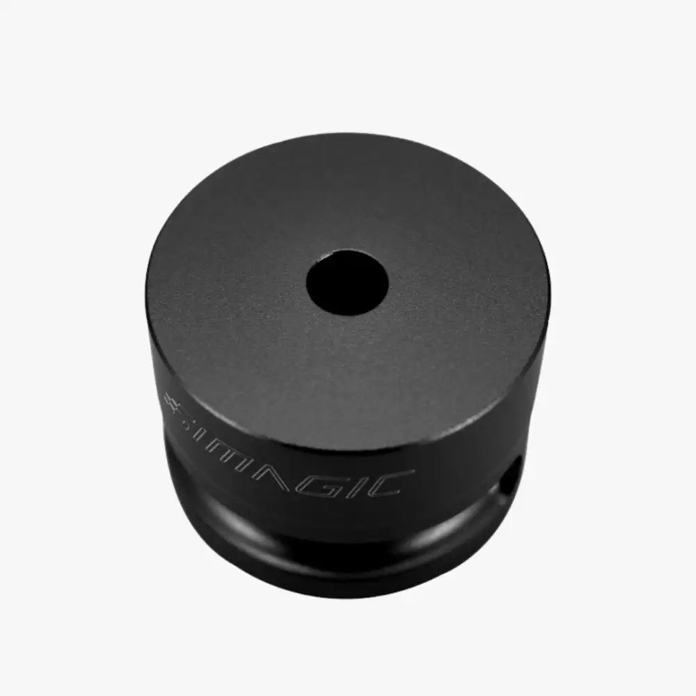 Simagic steering wheel mount p-wmt musta sylinterimäinen metallinen sovitin keskiholkillaan ja jimmagic-kaiverruksella