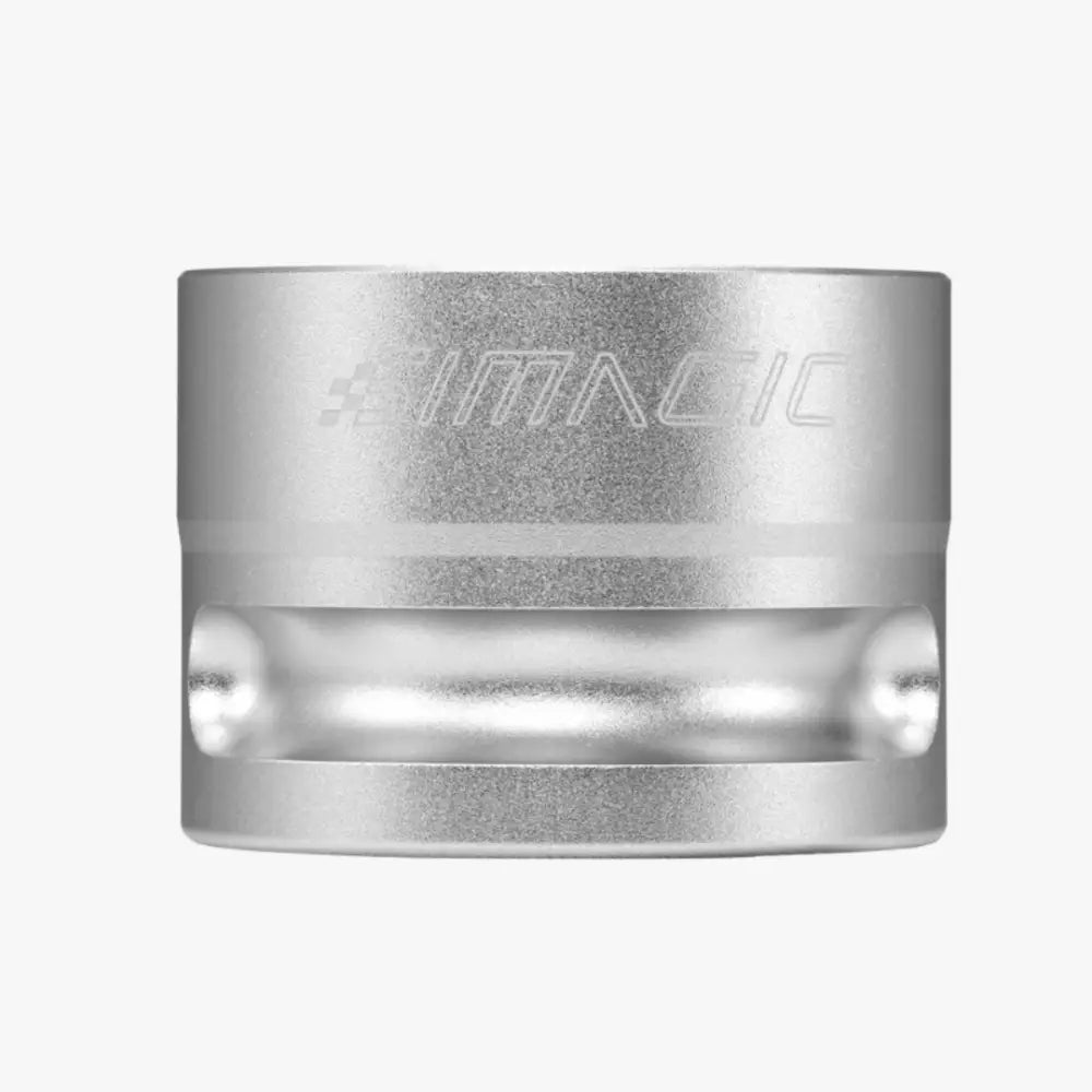 Silver metallic magic brand bicycle headset spacer with brushed finish and translucent center for simagic steering wheel mount