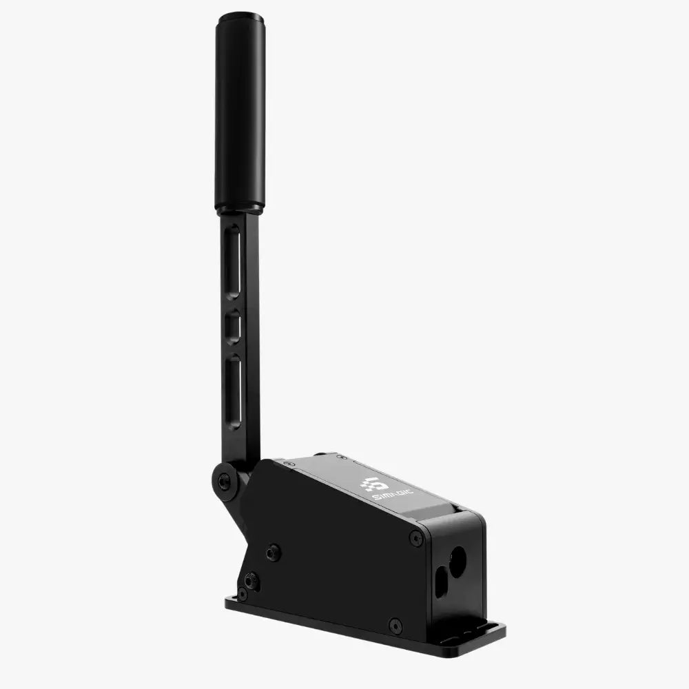 Mustan metallinen simagic tb-1 -käsijarruvipu, jossa on moderni muotoilu ja ergonominen ote