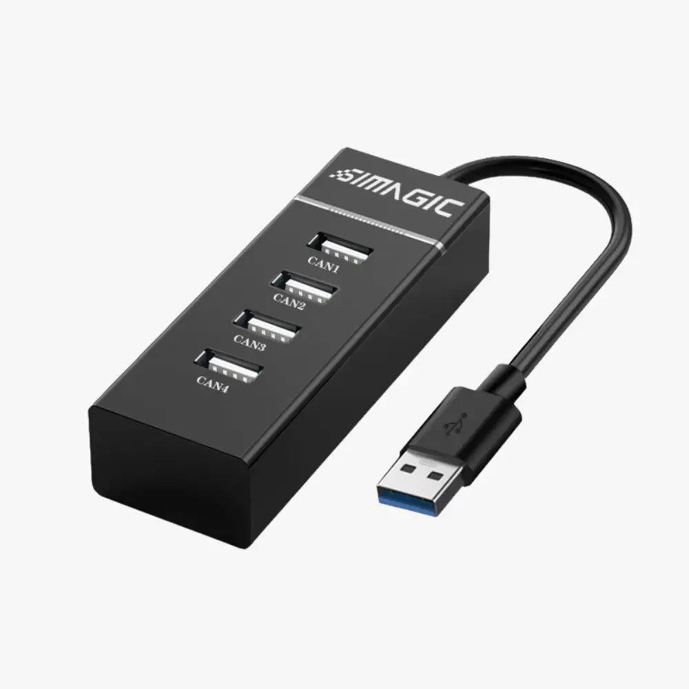 Musta simagic usb extender p-e114 usb 3.0 hub neljällä portilla ja mukana tulevalla kaapelilla työpöytäkäyttöön