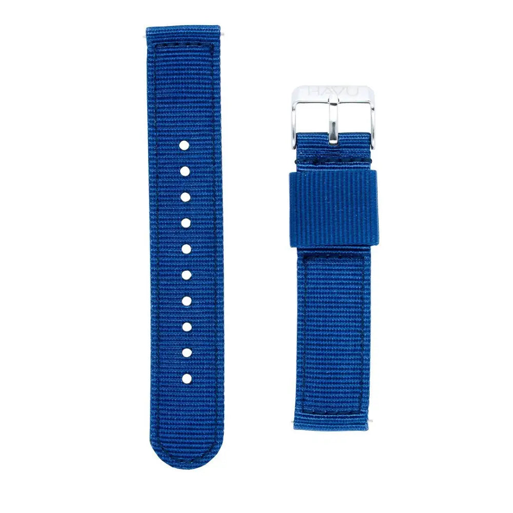 Sininen tekstiiliranneke 20 mm hopeanvärisellä soljella ja nylon-kudoksella