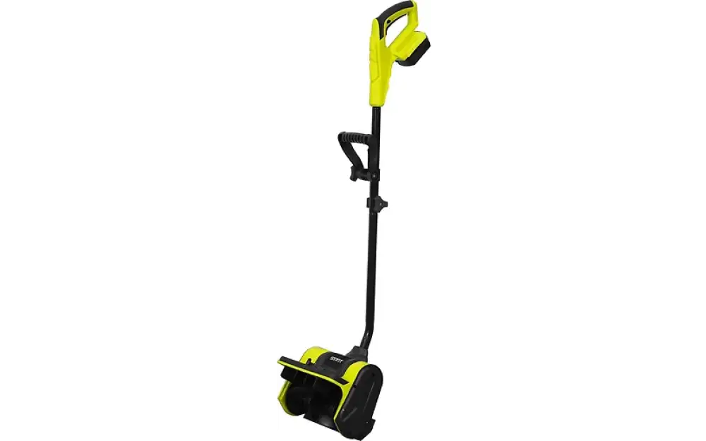 Statt avalanche s1000 akkukäyttöinen lumentyönnin kirkkaan keltainen ja musta johdoton lumikola ergonomisella kahvalla ja säädettävällä otteella