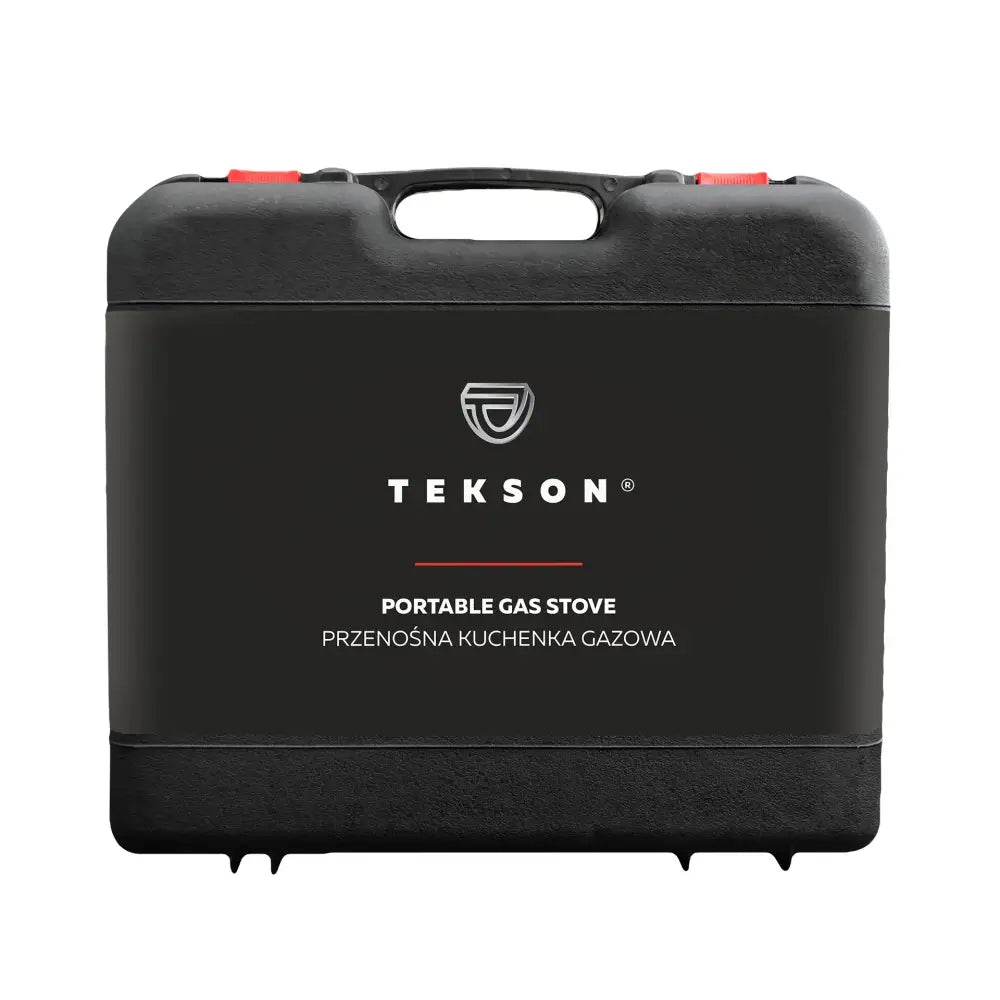 Tekson kannettava kaasuliesi muovikotelolla ja kaasupolttimella - retkeilyvarusteet verkkokaupasta 26 €