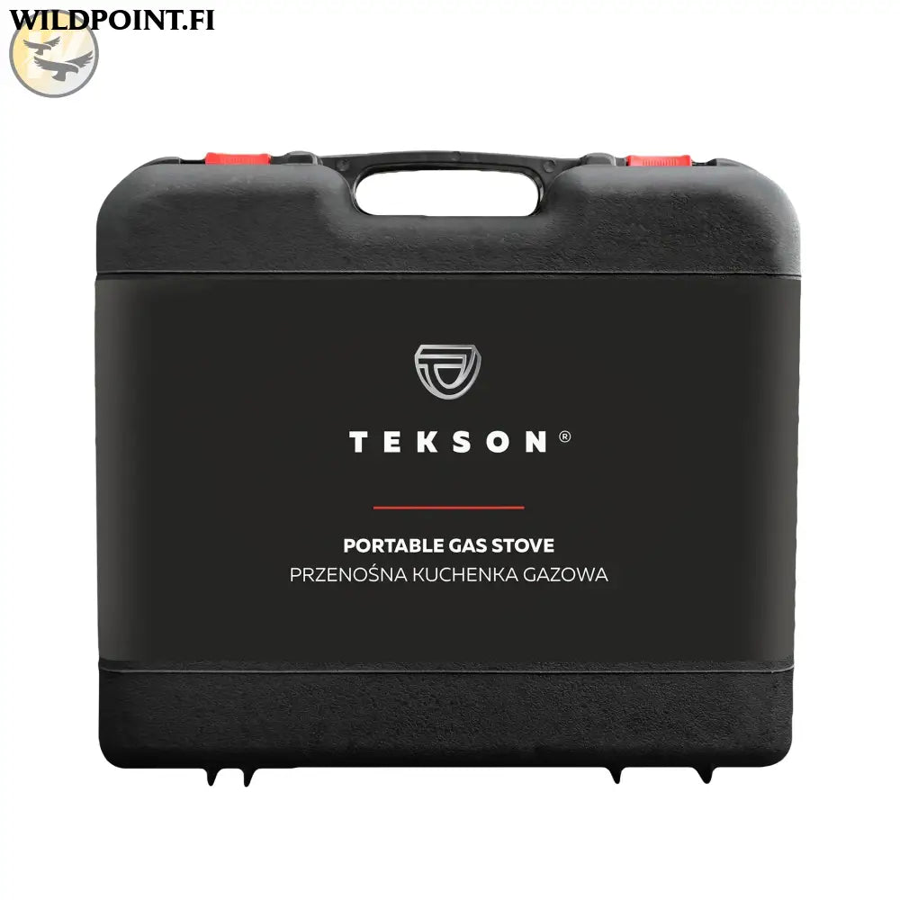 Tekson Kannettava kaasuliesi muovikotelolla ja kaasupolttimella