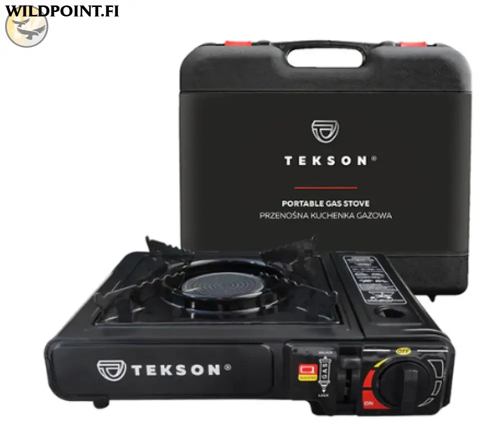 Tekson Kannettava kaasuliesi muovikotelolla ja keraamisella polttimella