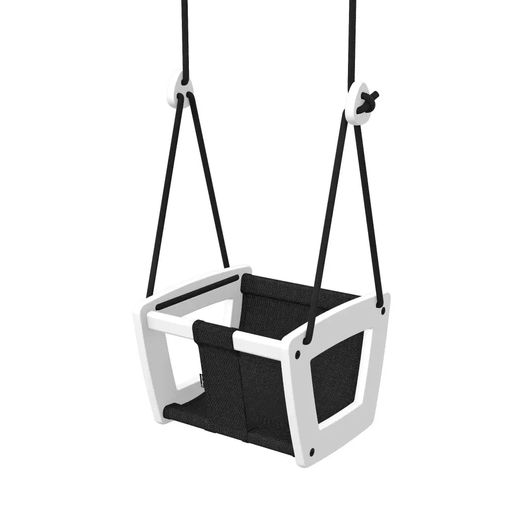 Mustavalkoinen toddler birch black dice -lasten keinu modernilla minimalistisella muotoilulla ja pehmustetulla istuimella