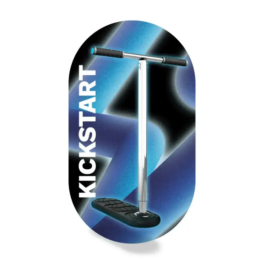 Trampoliiniscooter indo kickstart hopea kickstart-scooter mustilla teksturoiduilla kahvoilla ja jalanalustalla
