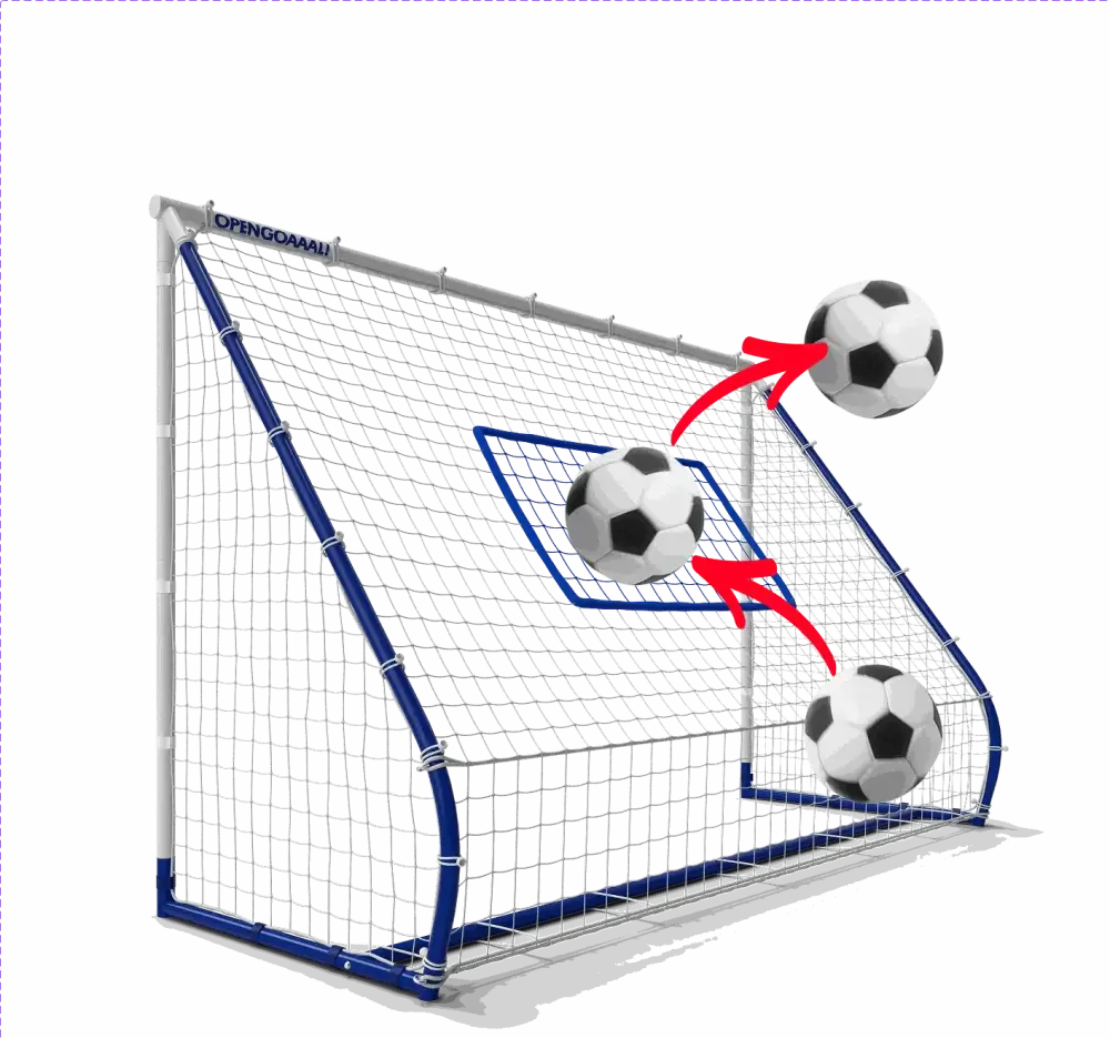Sininen ja valkoinen kannettava jalkapallomaali verkolla triple function rebounder goal tuotteesta