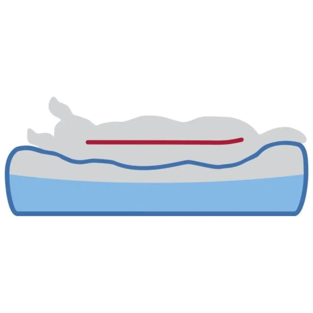 Sininen ja harmaa ilmatäytteinen uimalelu punaisella raidalla ylhäällä trixie ortopedinen memory foam peti lino harmaa