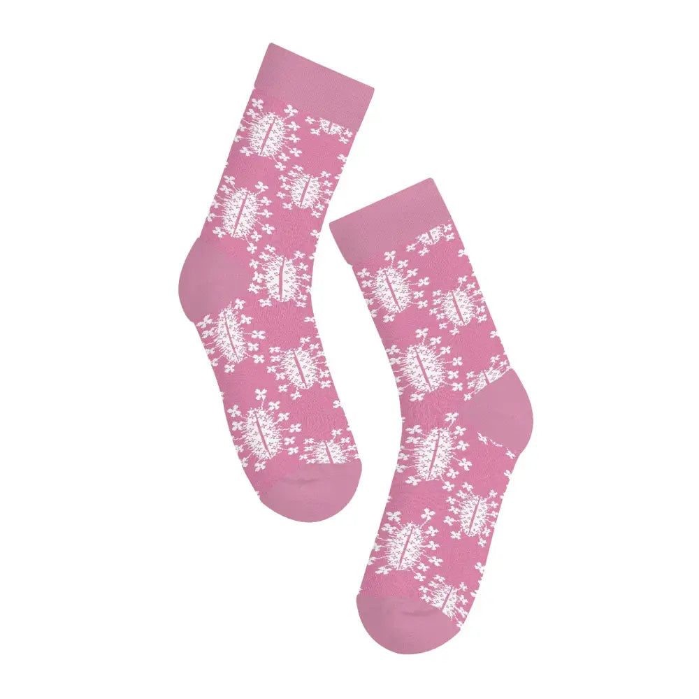 Pinkit tussukat valkoisella voikukkaprintillä, malli tuhero puskapalovaara pimpinpinkki