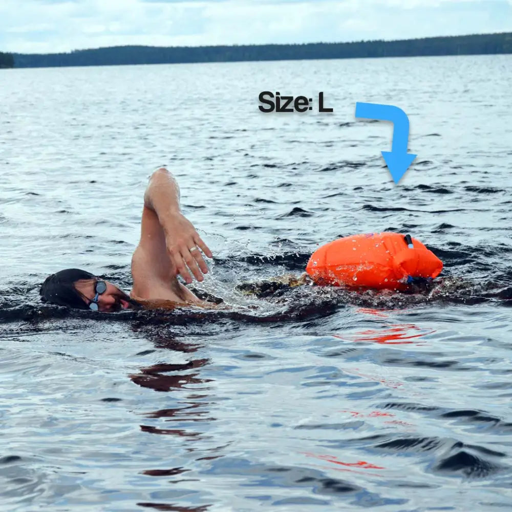 Bright orange inflatable ultra drybag buoy size l designed for water safety and visibility