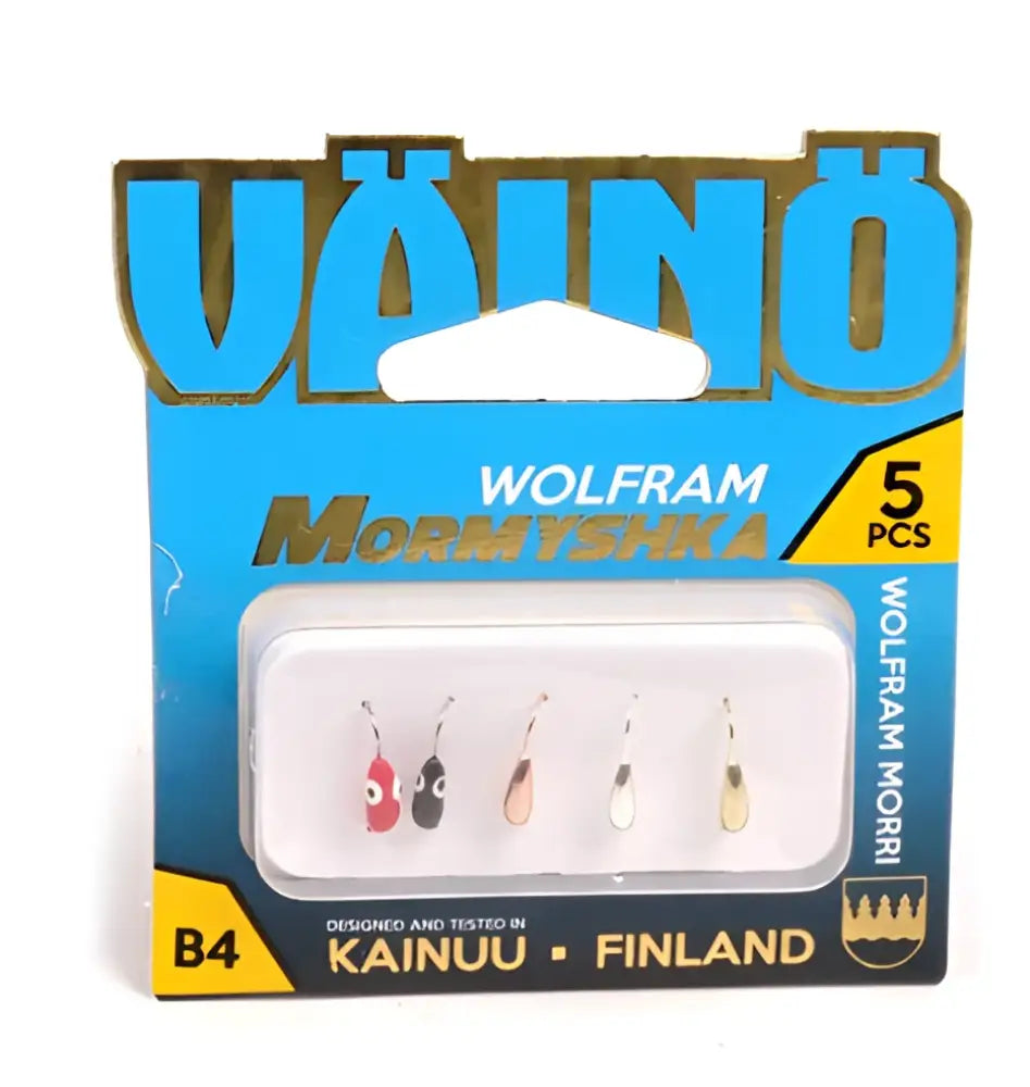 Sininen ja kulta pakattu väinö banan 4 metalliset värikkäät kalastuskoukut 5 kappaletta perusvärit