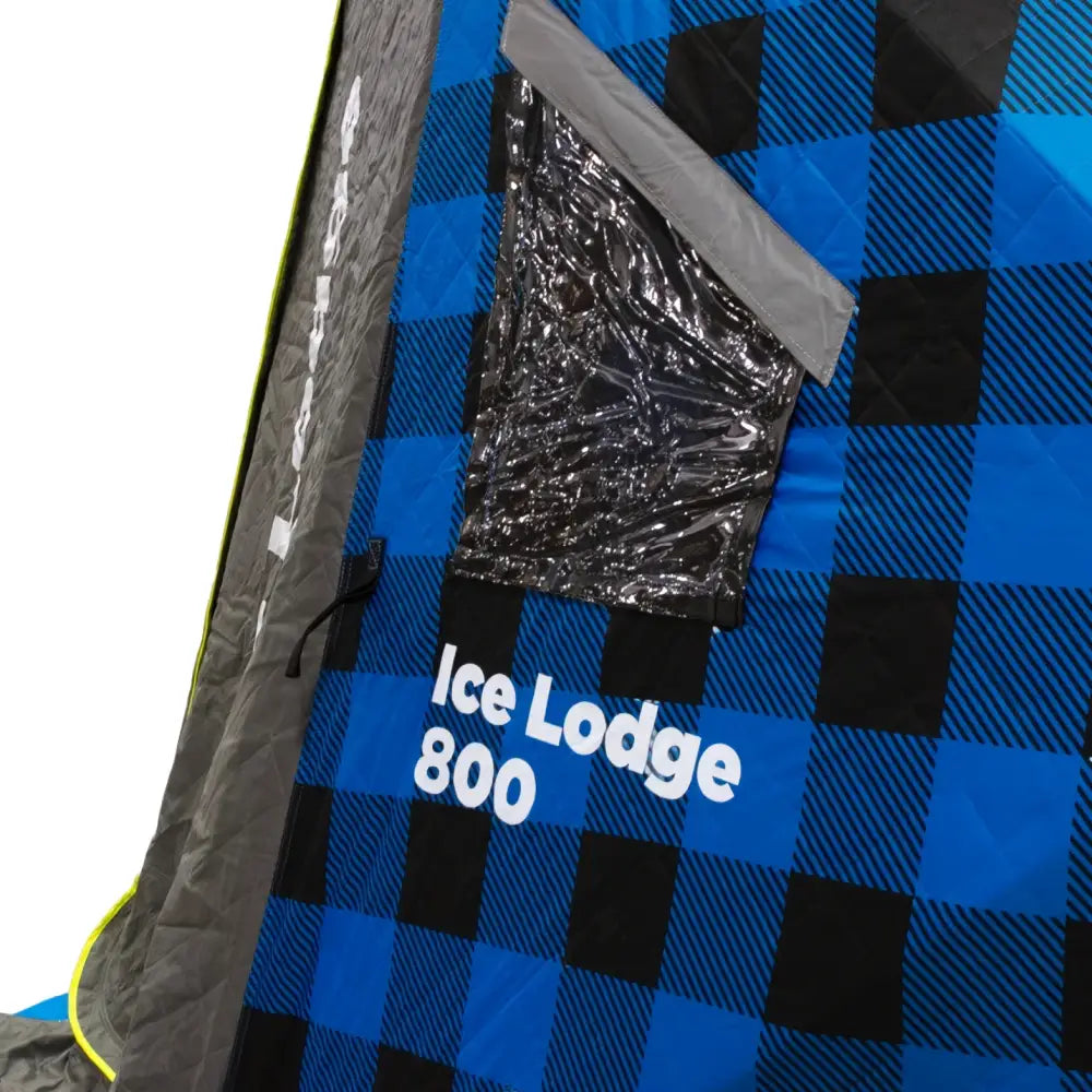 Sinimusta ruudullinen väinö ice lodge 800 pilkkiteltta kirkkaalla muovi-ikkunalla talvikalastukseen
