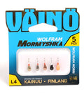Set of five väinö leppis #5 metallic teardrop fishing weights in gold silver copper black and orange colors
