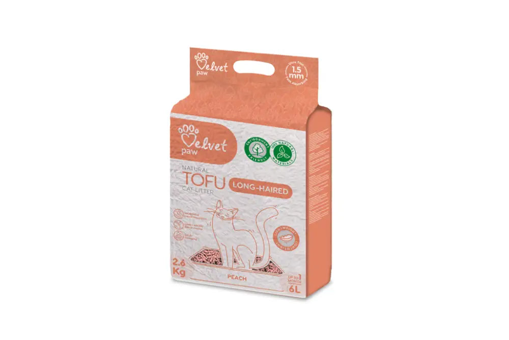 Peach-värinen 2,6 kg velvet paw luonnollinen tofukissan hiekka pitkäkarvaisille pehmeä ja ekologinen pakkaus