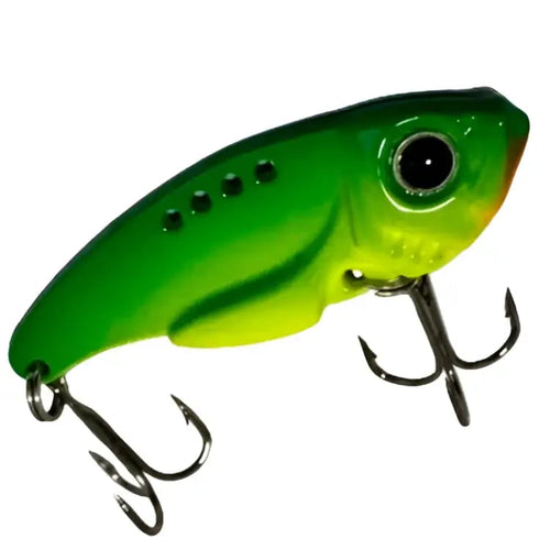 Vihreä blade ahvenelle 5cm 10g kalajiggi vihreän ja keltaisen liukuvärin mustalla silmällä ja kolmella piikkikoukulla