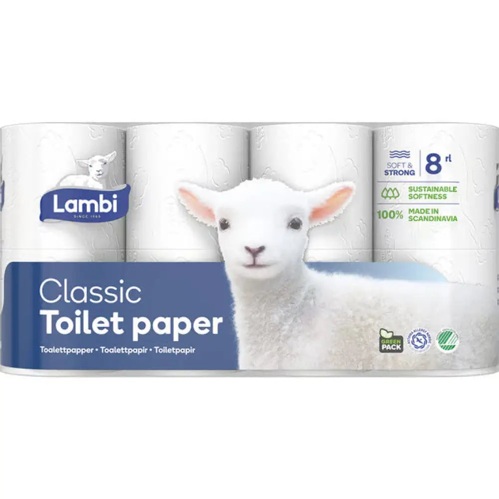 Wc-paperi lambi 8 rl valkoinen pehmeä valkoinen wc-paperi lampaankuvalla pakkauksessa sisältää kahdeksan rullaa