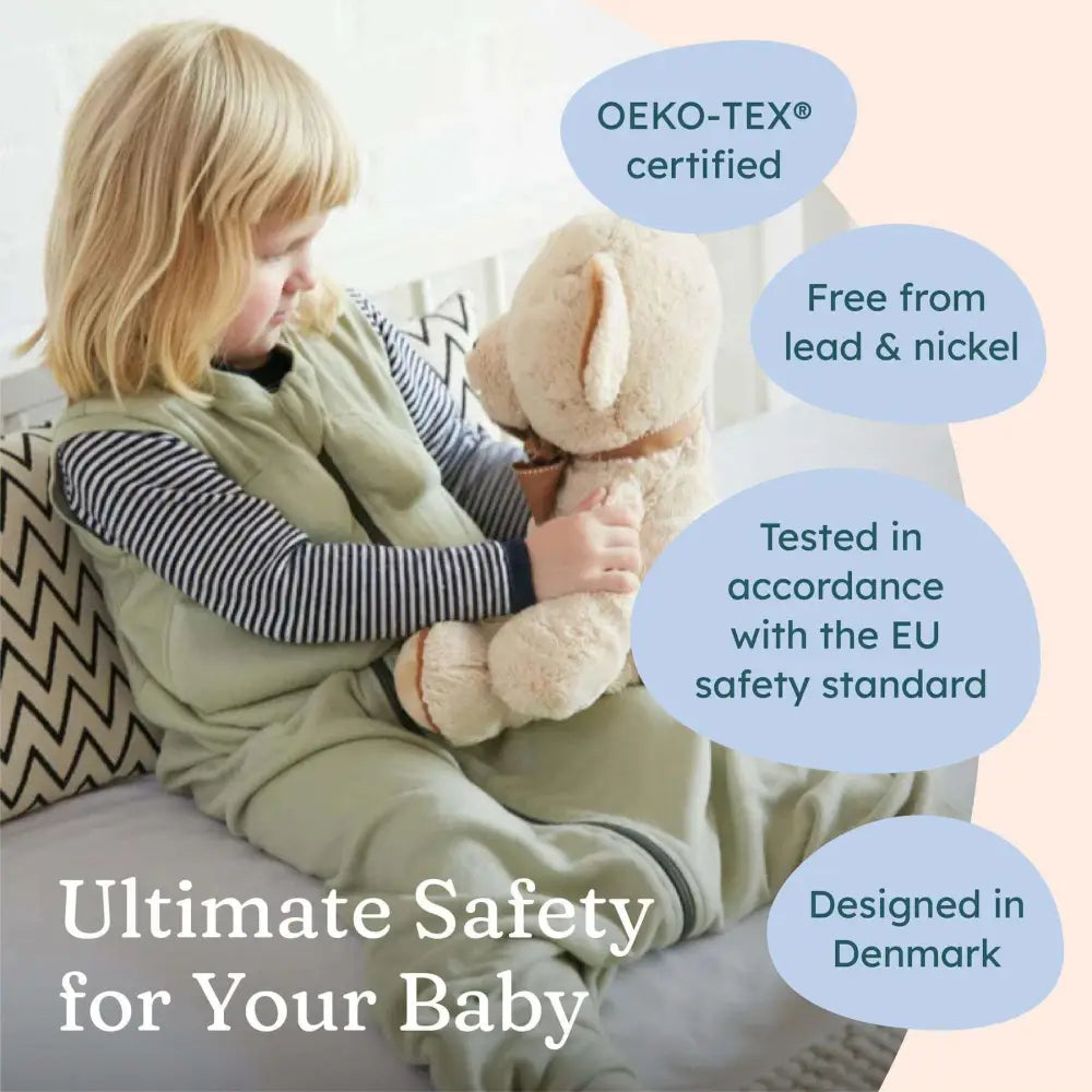 Pehmeä beige painopeitto unpuku lapsille junior koko babyddeepsleep tuotemerkillä ruskein ompeluin