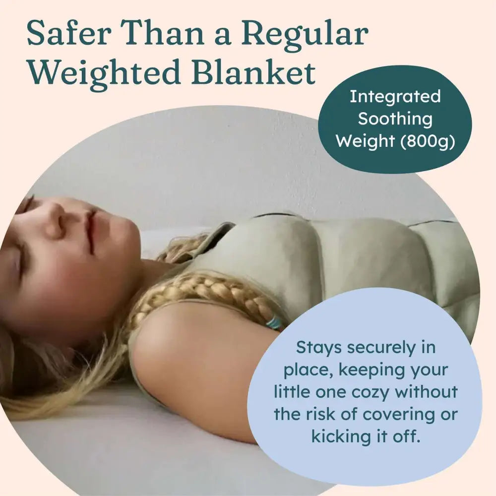 Pehmeä vaaleanvihreä weighted sleep vest i babydeepsleep, sisältää 800g painon pysyvästi paikallaan
