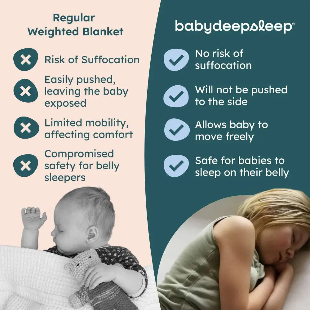 Babydeepsleep weighted sleep vest in soft fabric designed for safe unrestricted baby sleep with movement freedom