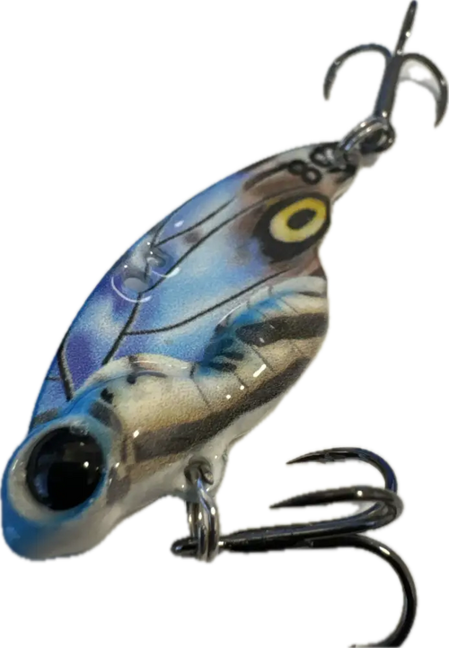 Wildpoint butterfly blade 4cm 8g sininen ja hopeinen maalattu viehe realistisella silmäsuunnittelulla
