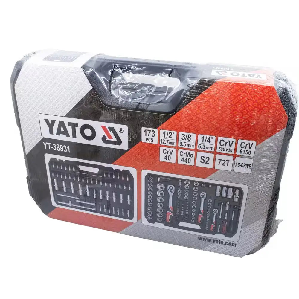 Yato yt-38931 173-osainen mekaanikon työkalusarja mustassa ja punaisessa muovikoteloissa selkein kokomerkinnöin